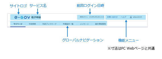 webアプリヘッダエリアの構成要素と寸法
