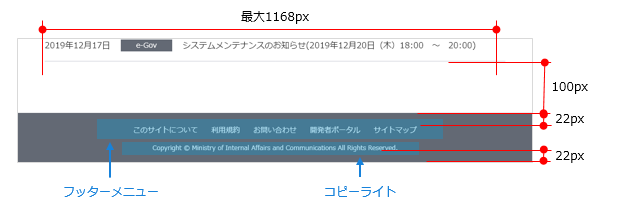 webページフッタエリアの構成要素と寸法